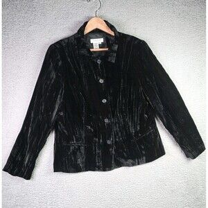 Coldwater Creek Black Velvet Jacket Lined Button Front Classic Petite Large